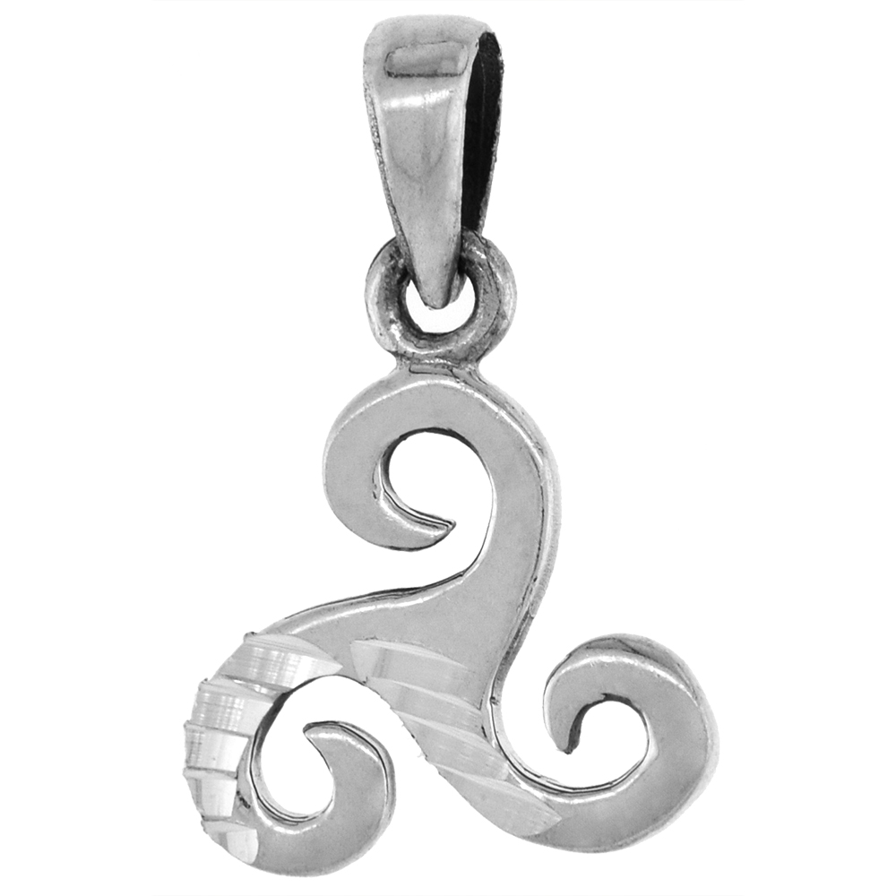 Sabrina Silver 1 inch Sterling Silver Triskelion charm Celtic Triskele Pendant for Men and Women Diamond-Cut Oxidized finish NO Chain