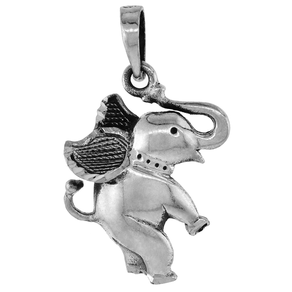 Sabrina Silver 1 inch Sterling Silver Standing Circus Elephant Pendant Diamond-Cut Oxidized finish NO Chain
