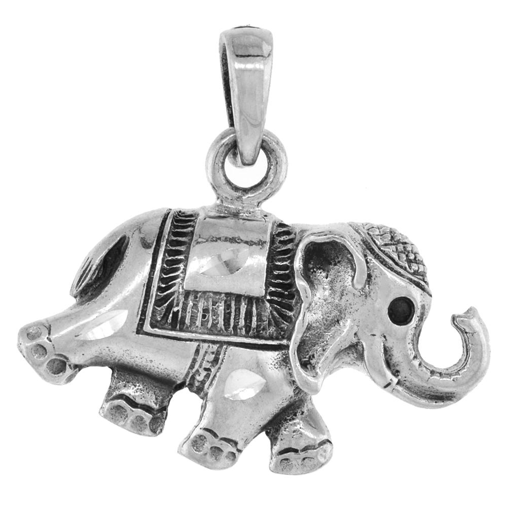 Sabrina Silver 1 1/16 inch Sterling Silver Circus Elephant Pendant Diamond-Cut Oxidized finish NO Chain
