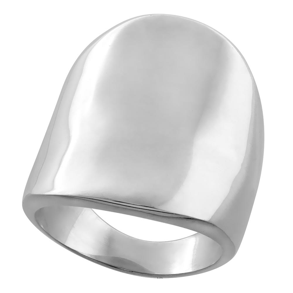 Sabrina Silver Sterling Silver Long Cigar Band Ring for Women Concave Solid Back Handmade Polished finish 1 1/8 inch long sizes 5-13