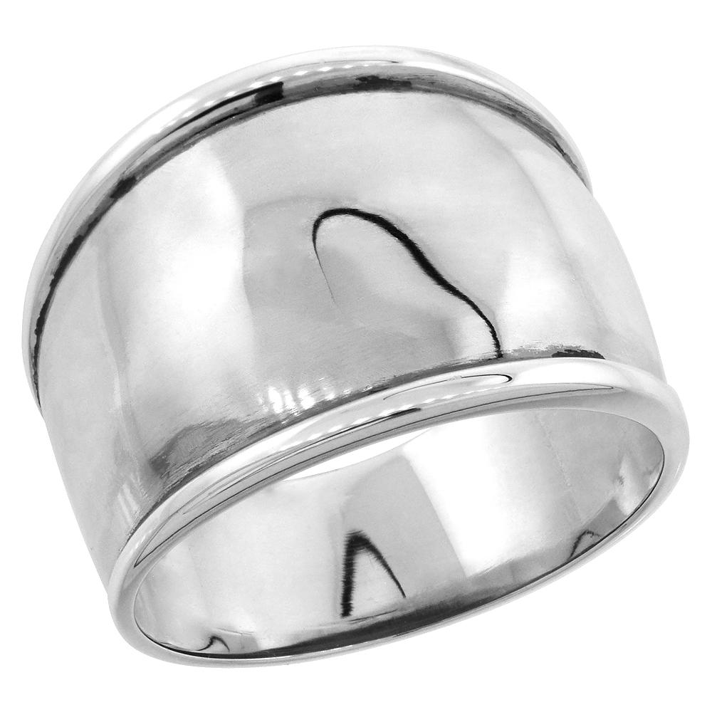 Sabrina Silver Sterling Silver Dome Cigar Band Ring for Women 7/16 inch wide sizes 6 - 13