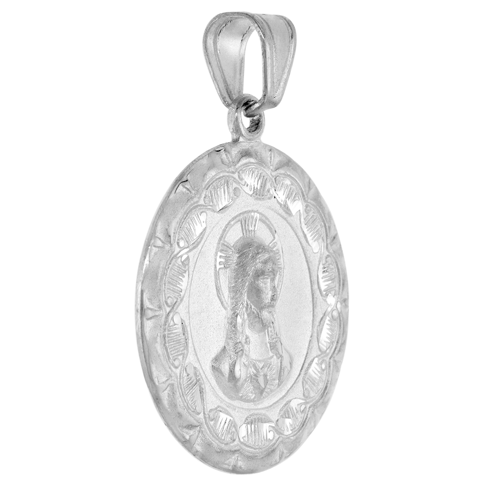 Sabrina Silver 1 1/16 inch Round Sterling Silver Double Sided Our Lady of Guadalupe & Sacred Heart of Jesus Medal Pendant for Men 27 mm Round