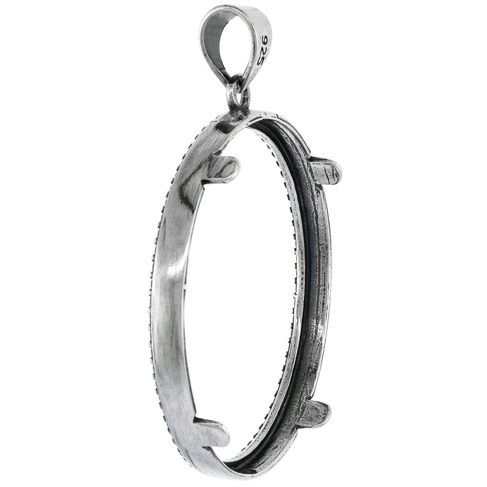 Sabrina Silver Sterling Silver Illusion Edge Half Dollar Bezel 30 mm Coins Prong Back 50 Cent Coin NOT Included