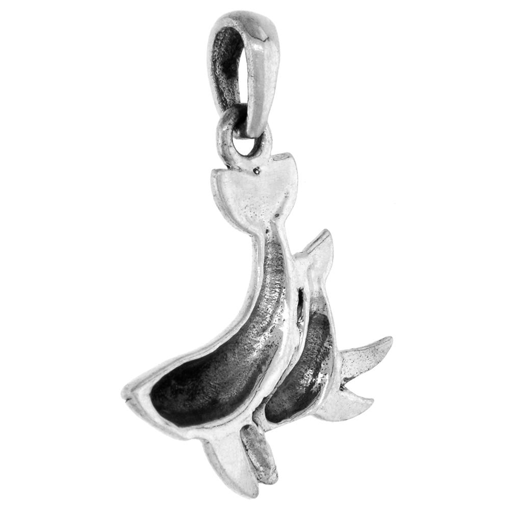 Sabrina Silver 1 1/4 inch Sterling Silver Mother and Baby Whale Pendant Diamond-Cut Oxidized finish NO Chain