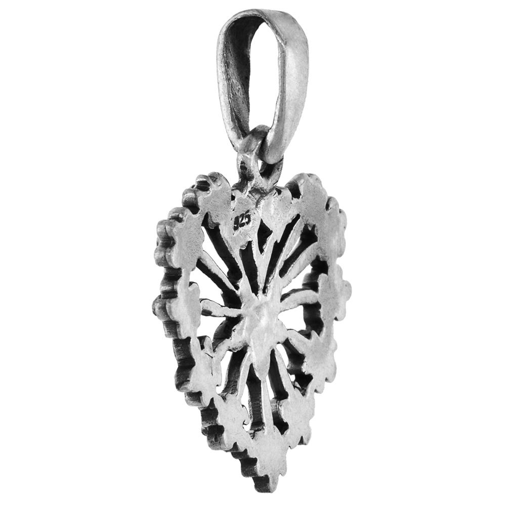 Sabrina Silver 7/8 inch Sterling Silver Floral Heart Pendant for Women Diamond-Cut Oxidized finish NO Chain