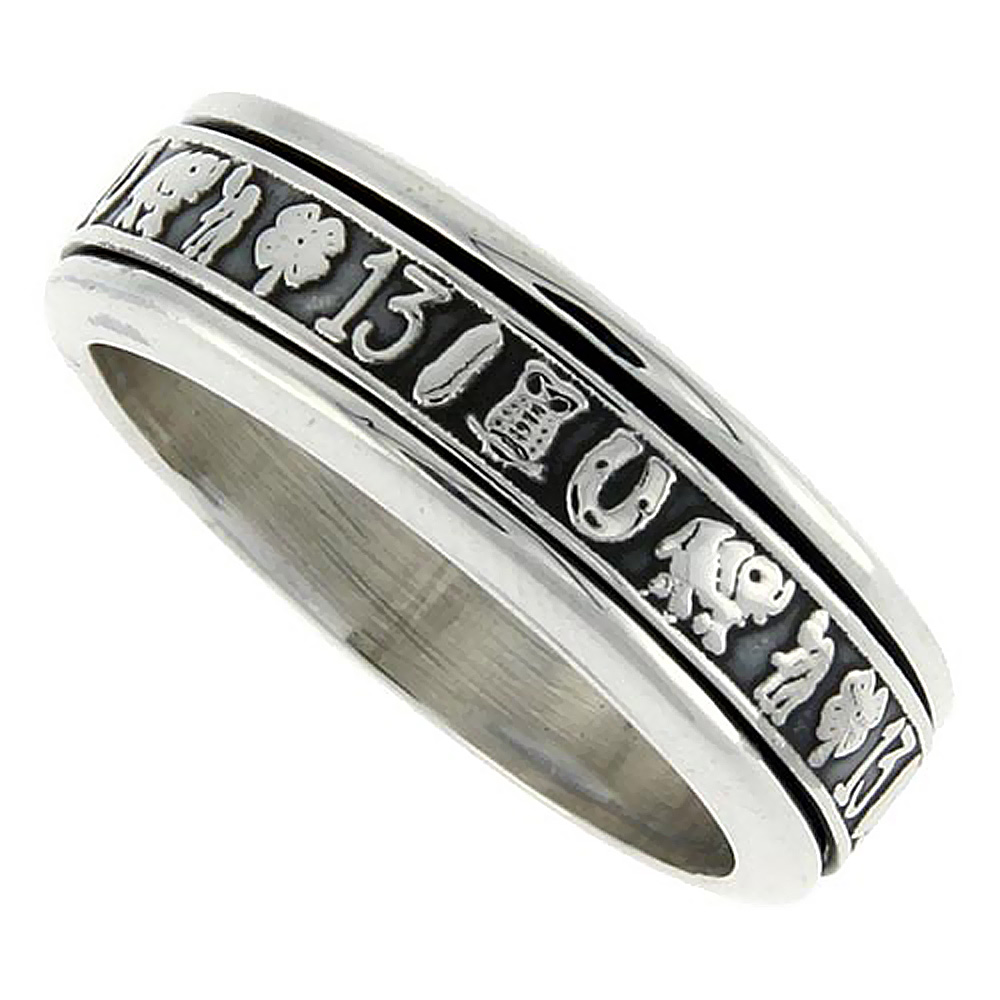 Sabrina Silver 8mm Sterling Silver Mens Spinner Ring Good Luck Charms Designs Handmade 5/16 wide