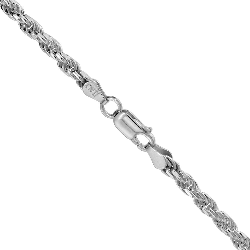 Sabrina Silver Sterling Silver Rope Chain Necklaces & Bracelets 4mm Thick Diamond cut Nickel Free Italy, 7-30 inch