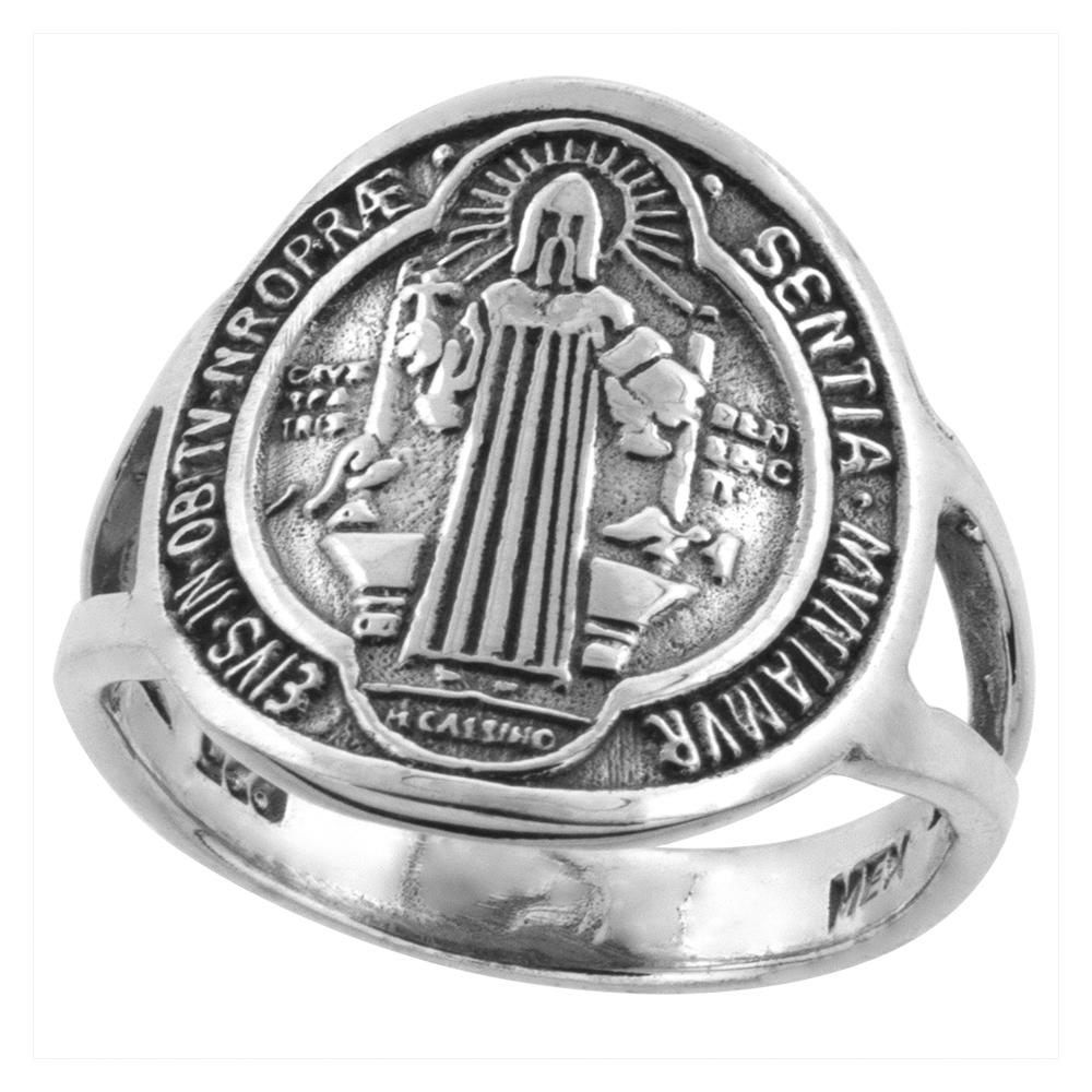 Sabrina Silver Sterling Silver Saint Benedict Ring 11/16 inch wide, sizes 5 - 10