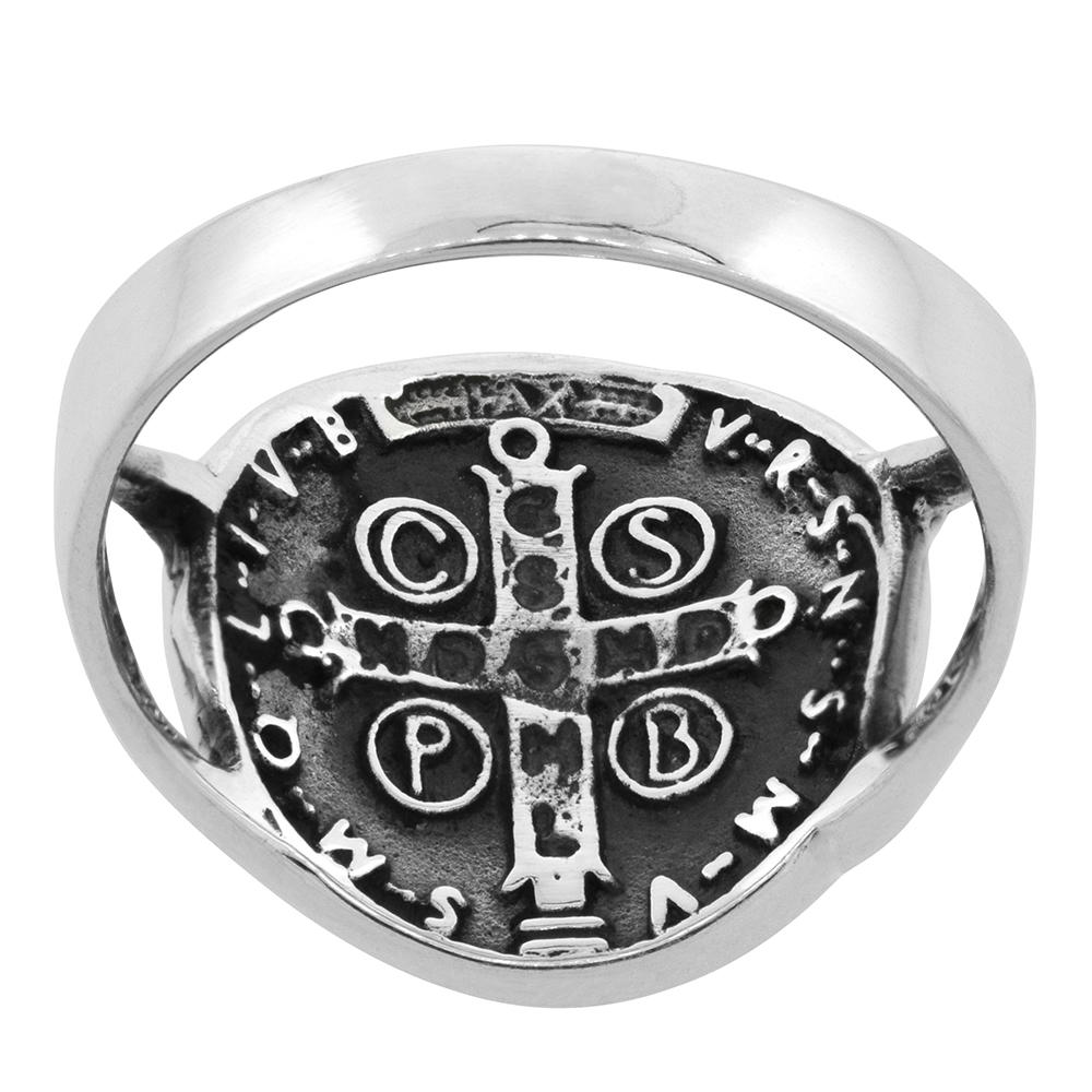 Sabrina Silver Sterling Silver Saint Benedict Ring 11/16 inch wide, sizes 5 - 10