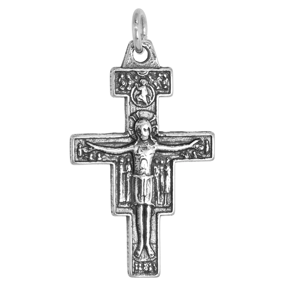 Sabrina Silver Sterling Silver San Damiano Crucifix Pendant Oxidized finish 1 1/4 inch