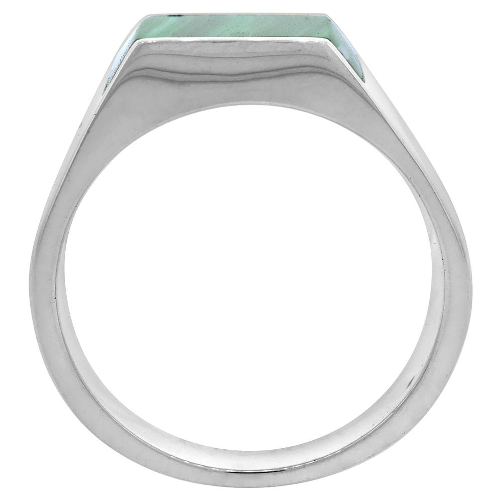 Sabrina Silver Sterling Silver Malachite Ring for Men Rectangular Flat Solid Back Handmade, sizes 9 - 13