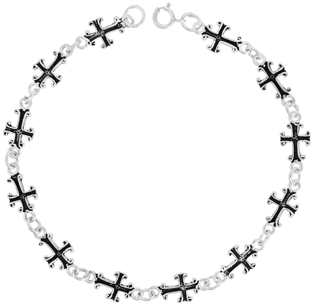 Sabrina Silver Dainty Sterling Silver Cross Bracelet for Women and Girls 5/16 wide 7.5 inch long