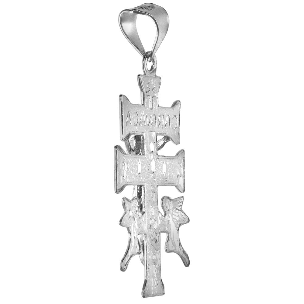 Sabrina Silver 1 1/4 inch Sterling Silver Caravaca Cross Pendant for Men and Women High Polished