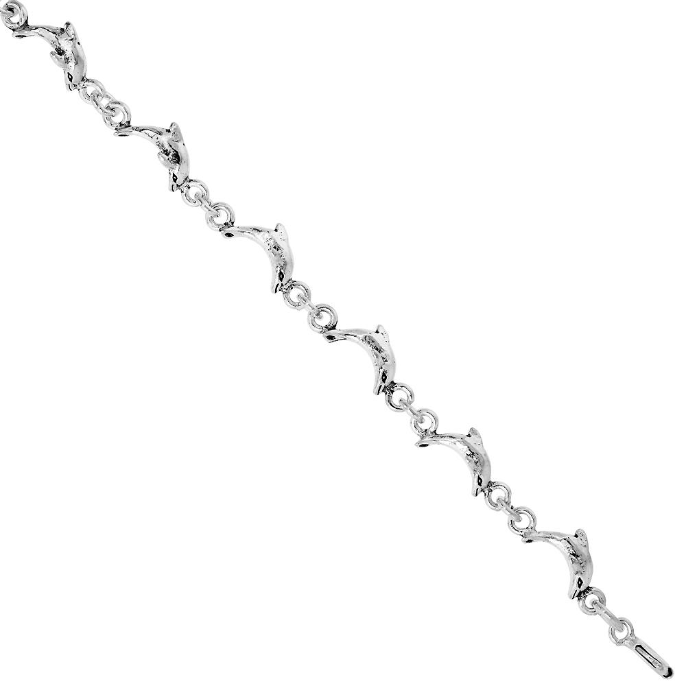 Sabrina Silver Dainty Sterling Silver Dolphin Bracelet for Women and Girls 1/4 wide 7.5 inch long