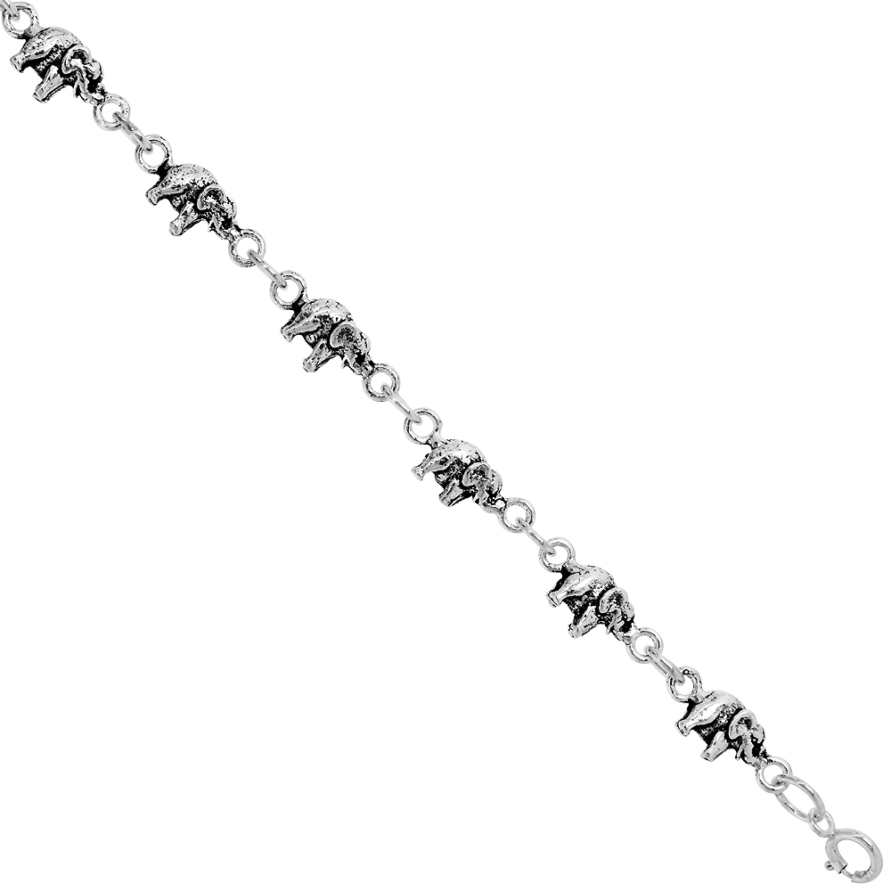 Sabrina Silver Dainty Sterling Silver Elephant Bracelet for Women and Girls 3/16 wide 7.5 inch long