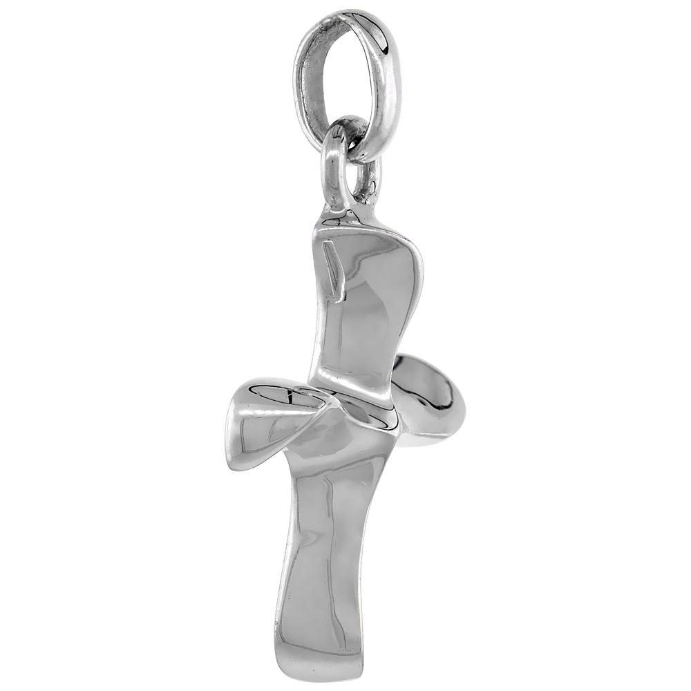 Sabrina Silver Sterling Silver S-shaped Curved Cross Pendant Solid Back Handmade 1 3/8 inch , NO Chain Included