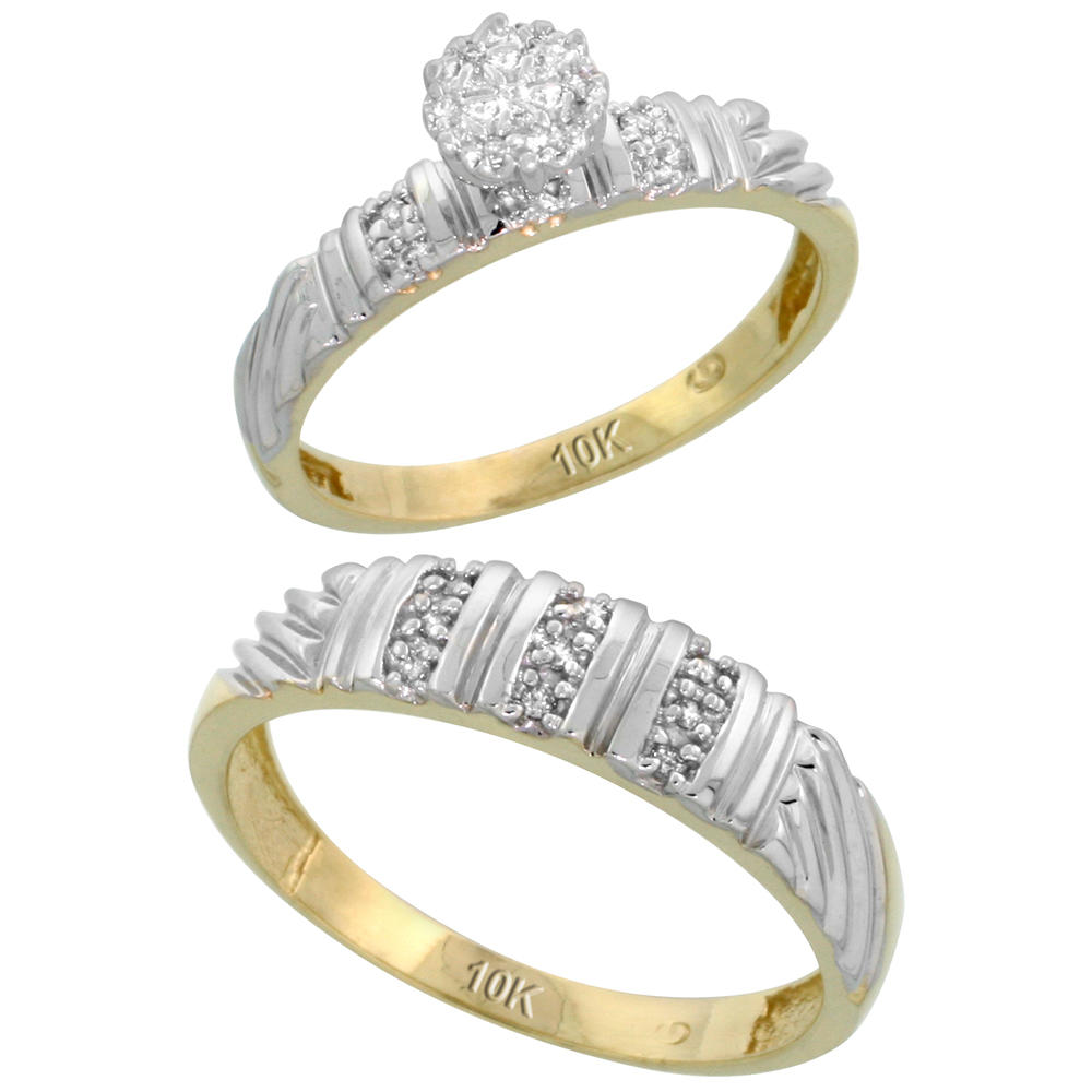 Sabrina Silver 10k Yellow Gold Diamond Engagement Rings Set for Men and Women 2-Piece 0.11 cttw Brilliant Cut, 3.5mm & 5mm wide