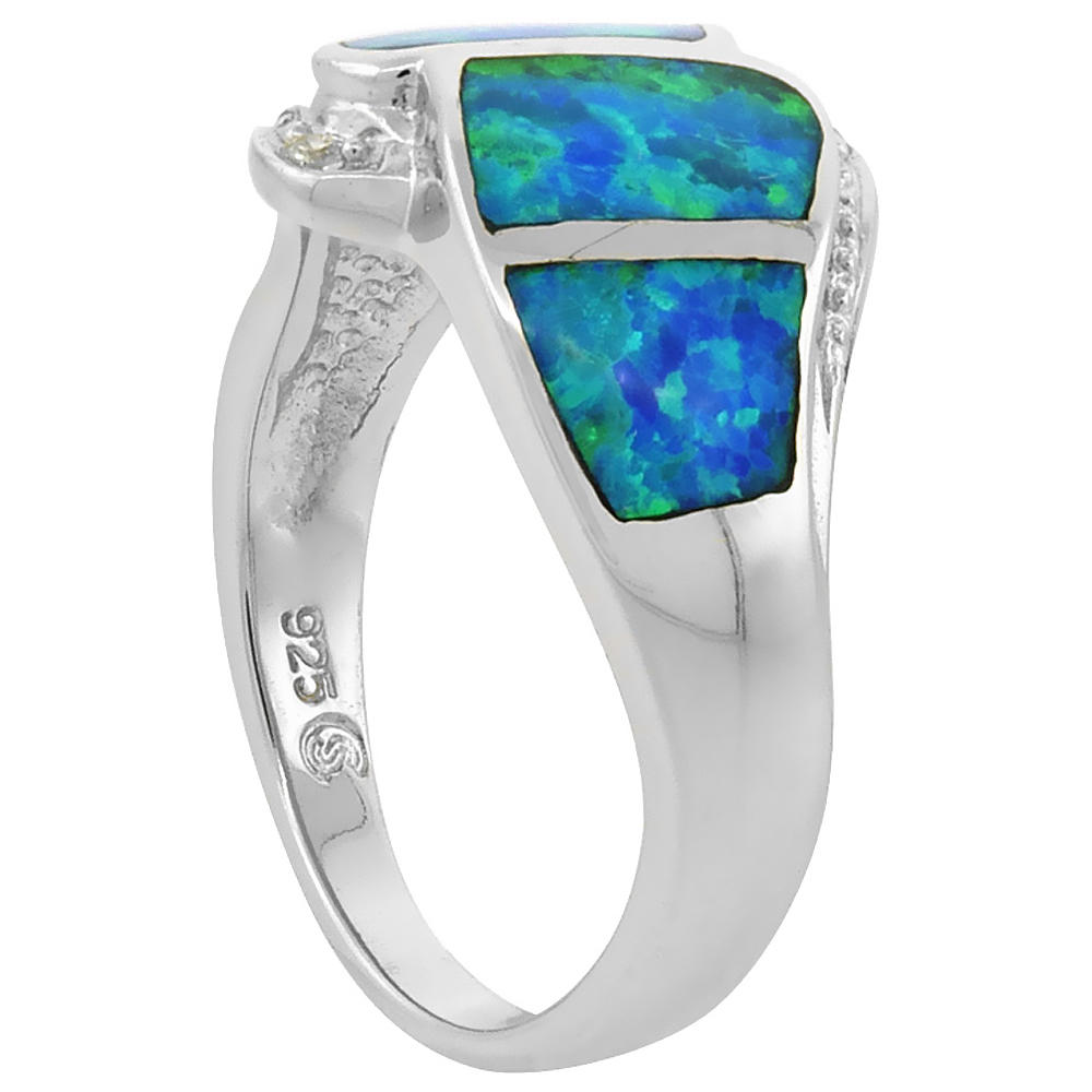 Sabrina Silver Sterling Silver Blue Synthetic Opal Bypass Ring for Women CZ Accent 9/16 inch