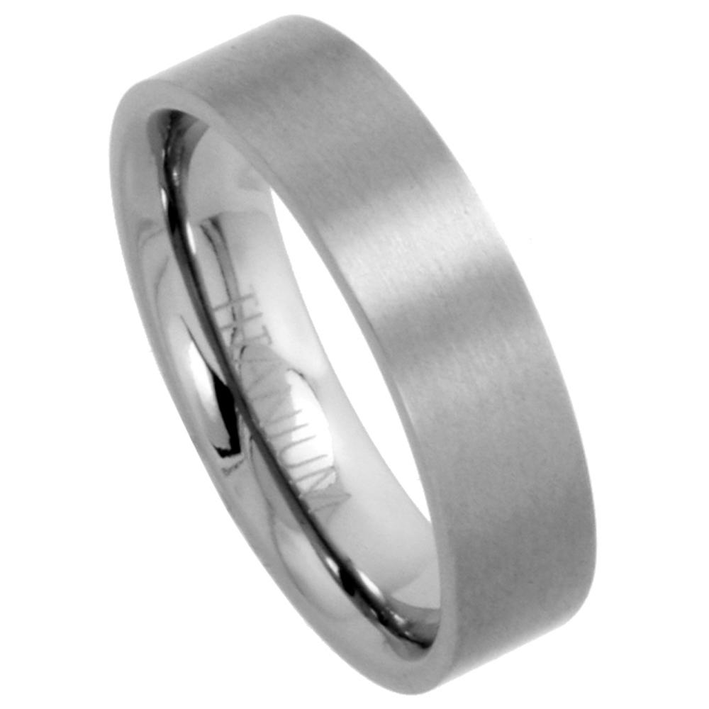 Sabrina Silver 6mm Titanium Wedding Band / Thumb Ring Plain Flat Comfort-Fit Brushed 5/16 inch sizes 5 - 12