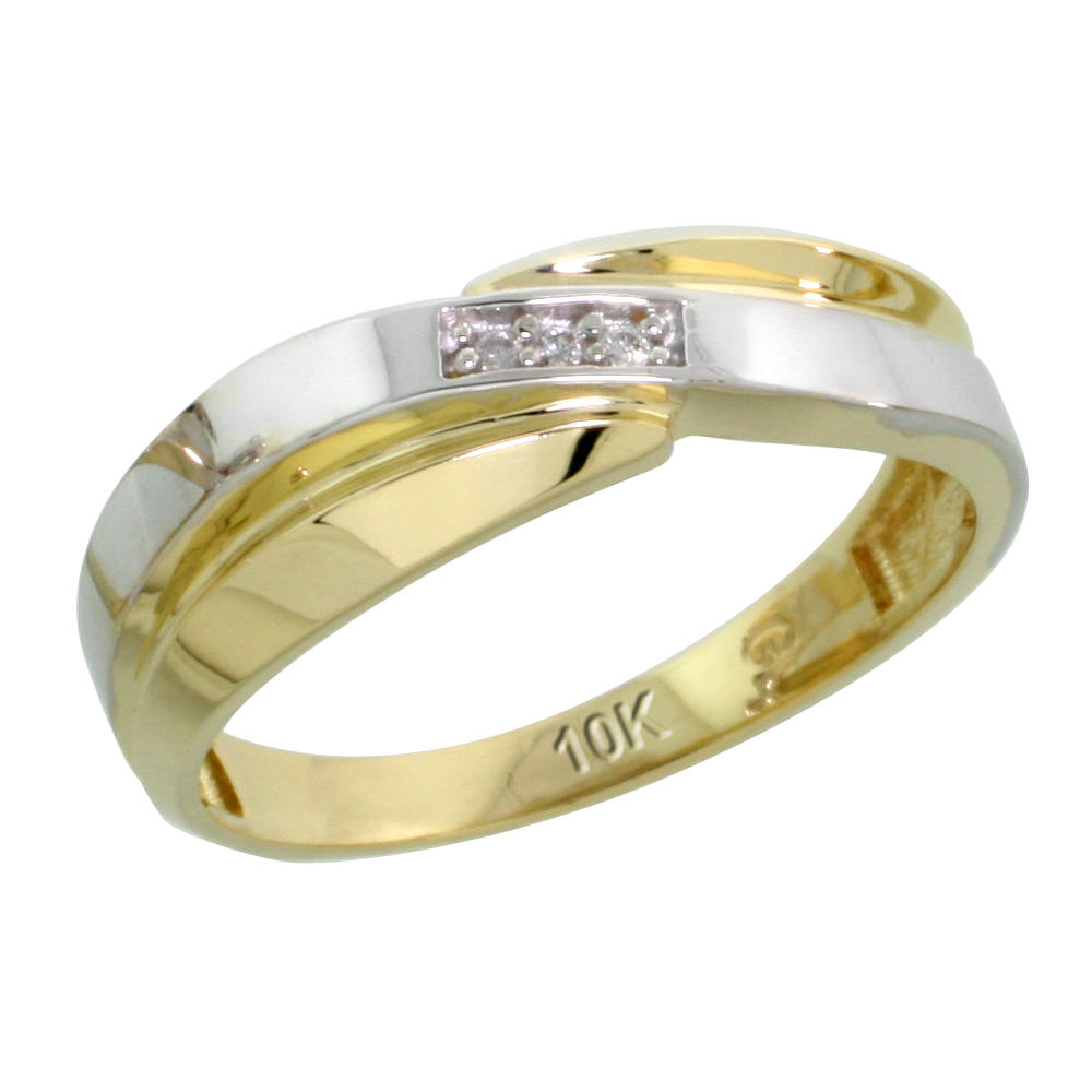 Sabrina Silver 10k Yellow Gold Ladies Diamond Wedding Band Ring 0.02 cttw Brilliant Cut, 1/4 inch 6mm wide