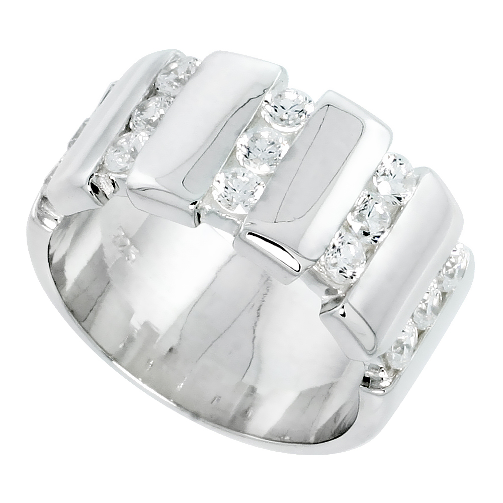 Sabrina Silver Mens Sterling Silver Cubic Zirconia Ring Brilliant Cut, sizes 8 to 13