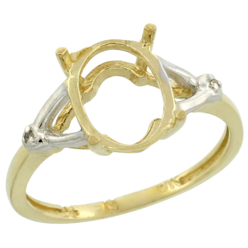 Sabrina Silver 10k Yellow Gold Semi-Mount Ring ( 10x8 mm ) Oval Stone & 0.01 ct Diamond Accent, sizes 5 - 10
