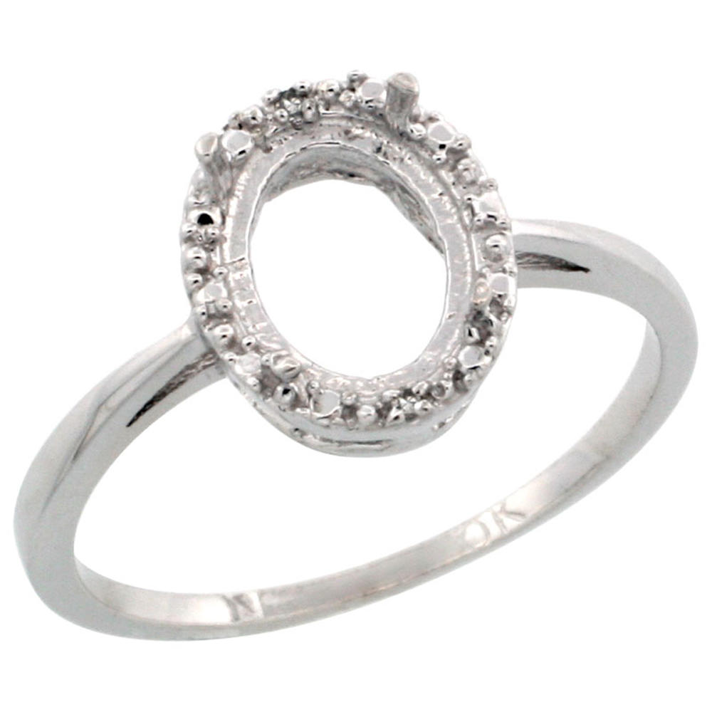 Sabrina Silver 10k White Gold Semi-Mount Ring ( 8x6 mm ) Oval Stone & 0.01 ct Diamond Accent, sizes 5 - 10