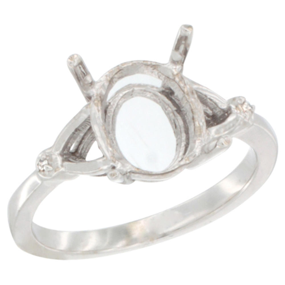 Sabrina Silver 10k White Gold Semi-Mount Ring ( 10x8 mm ) Oval Stone & 0.01 ct Diamond Accent, sizes 5 - 10