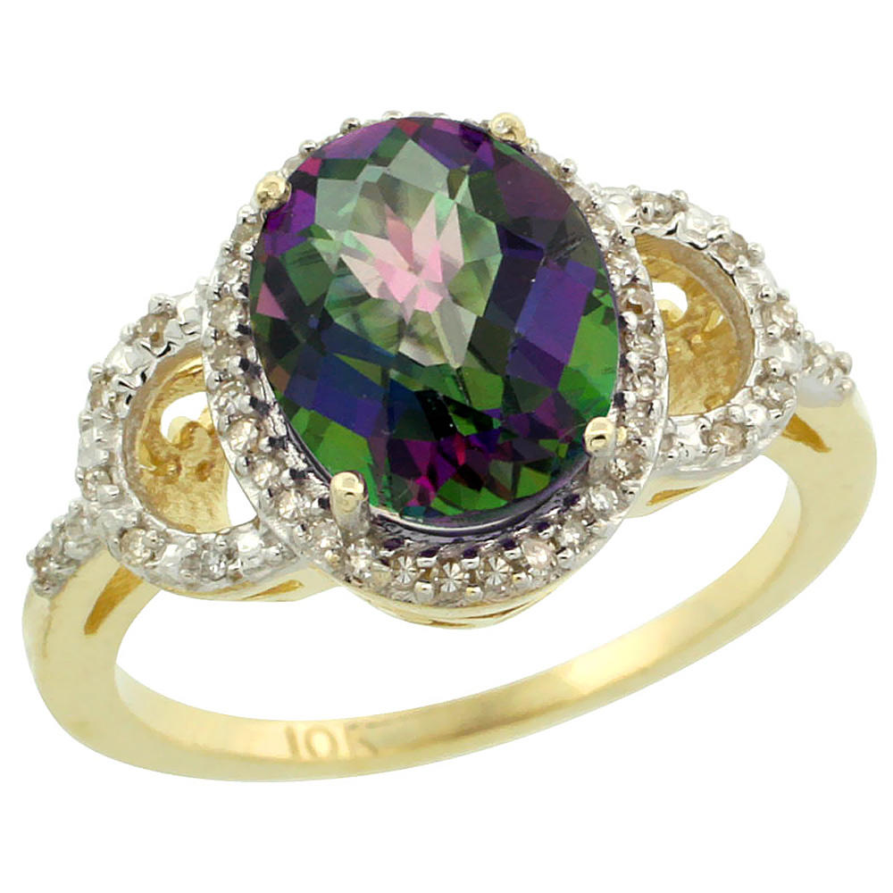 Sabrina Silver 10K Yellow Gold Natural Diamond Mystic Topaz Engagement Ring Oval 10x8mm, sizes 5-10