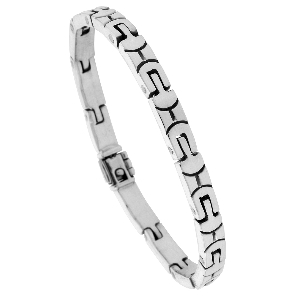 Sabrina Silver Sterling Silver Gents Link Bracelet U-shaped Handmade 1/4 inch wide, sizes 7.5, 8 and 8.5 inch