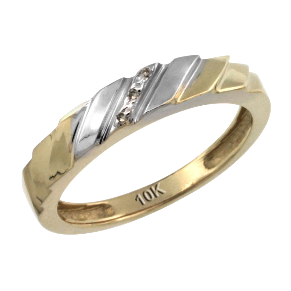 Sabrina Silver 10k Gold Ladies" Diamond Wedding Ring Band, w/ 0.019 Carat Brilliant Cut Diamonds, 5/32 in. (4mm) wide