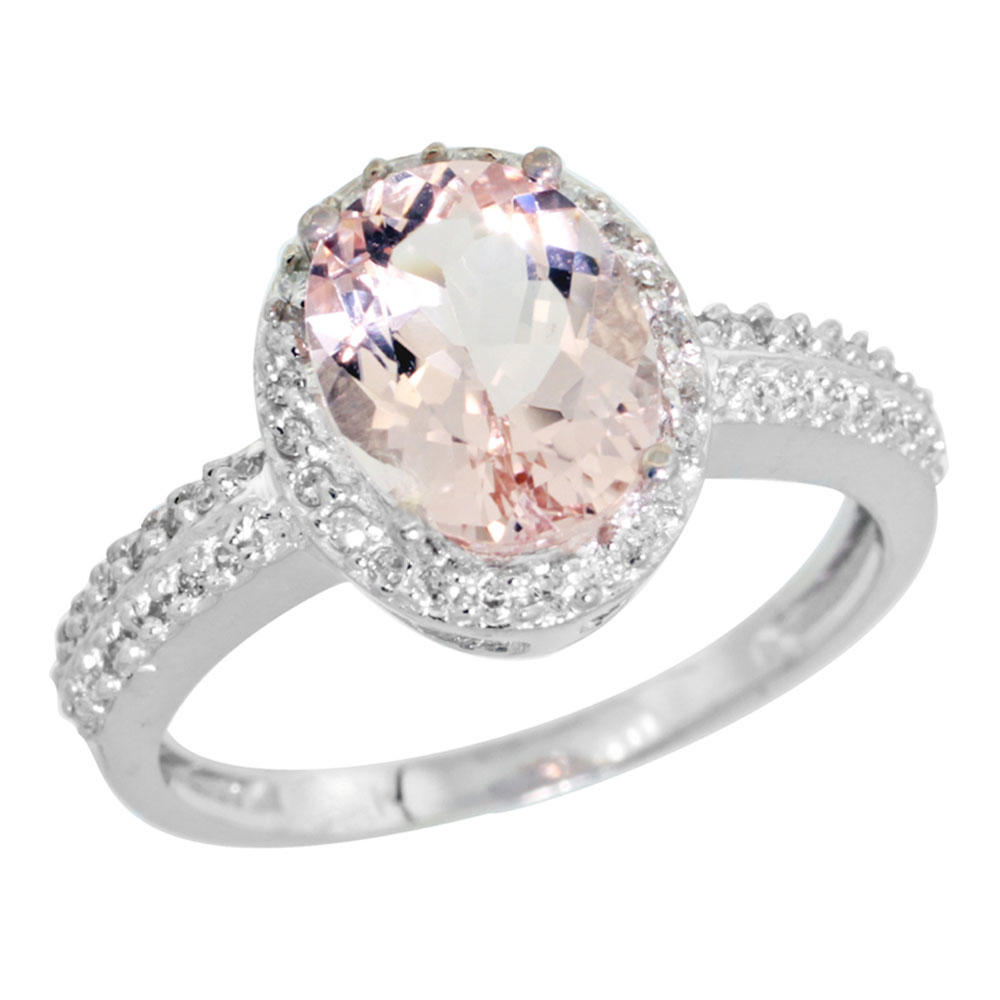 Sabrina Silver 14K White Gold Diamond Natural Morganite Ring Oval 9x7mm, sizes 5-10