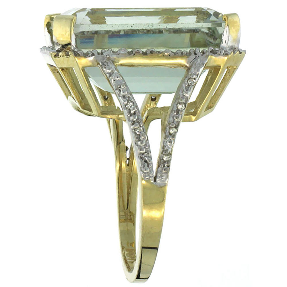 Sabrina Silver 10K Yellow Gold Genuine Diamond Green Amethyst Ring Emerald-cut 18x13mm sizes 5-10