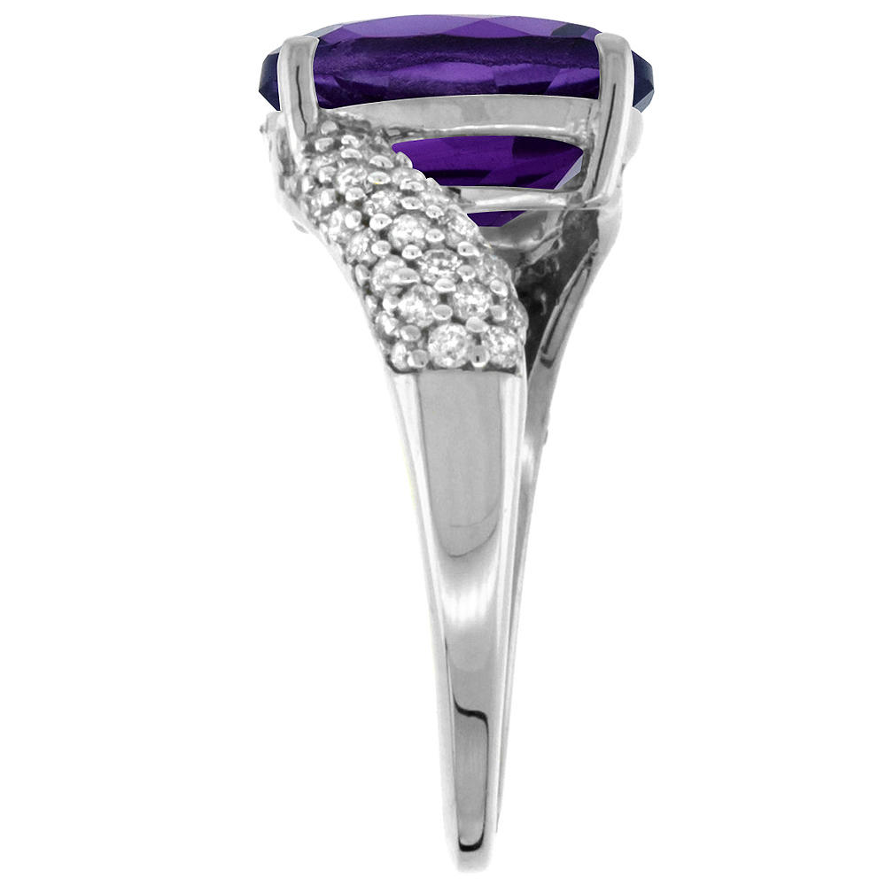 Sabrina Silver 14k White Gold Natural Amethyst Ring Oval 12x10mm Diamond Halo, 1/2inch wide, sizes 5 - 10