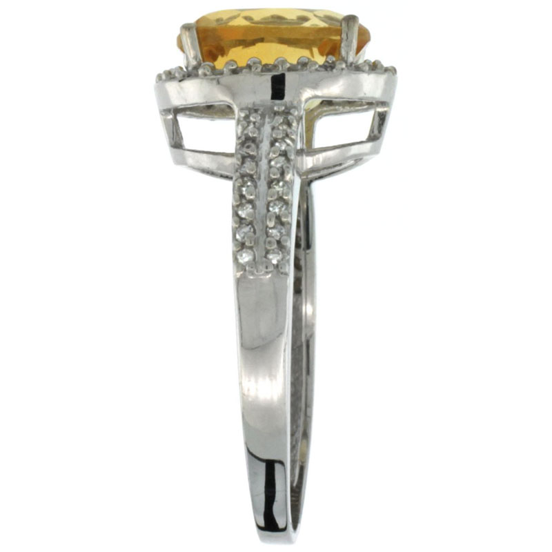 Sabrina Silver 14K White Gold Diamond Natural Citrine Ring Oval 9x7mm, sizes 5-10