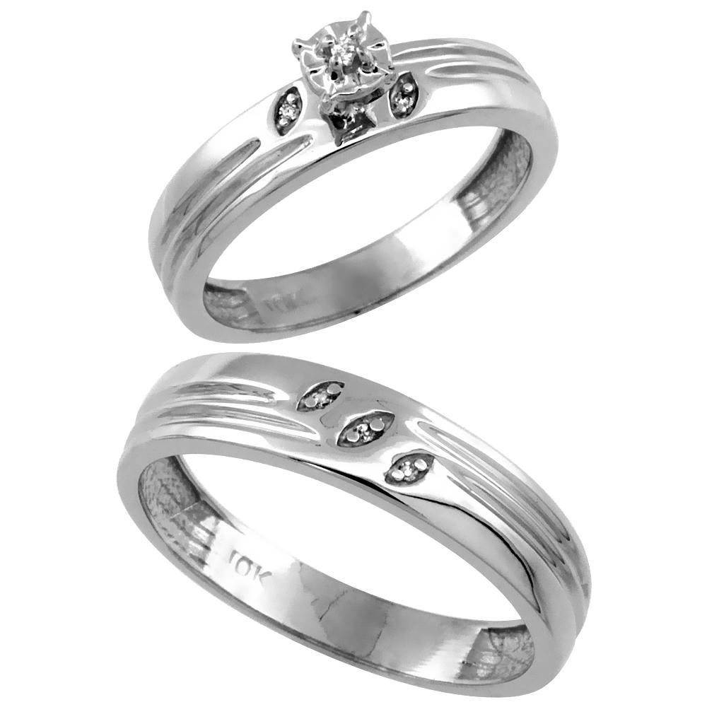Sabrina Silver 10k White Gold 2-Pc Diamond Ring Set (4.5mm Engagement Ring & 5mm Man"s Wedding Band), w/ 0.056 Carat Brilliant Cut Diamonds