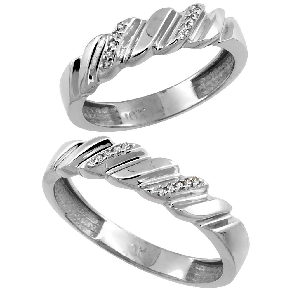 Sabrina Silver 10k White Gold 2-Pc His (5mm) & Hers (5mm) Diamond Wedding Ring Band Set w/ 0.126 Carat Brilliant Cut Diamonds (Ladies" Sizes 5