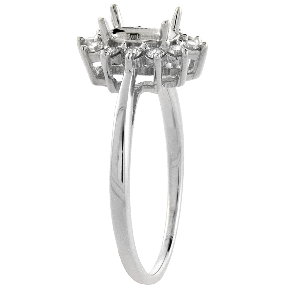 Sabrina Silver 10k White Gold Natural Smoky Topaz Engagement Ring Oval 7x5mm Diamond Halo, sizes 5-10