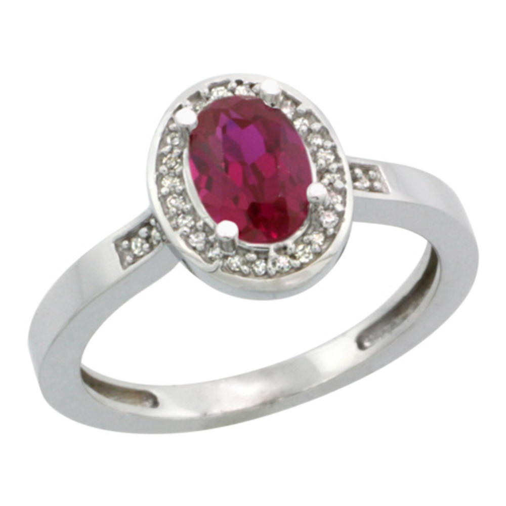 Sabrina Silver 14k White Gold Diamond High Quality Ruby Ring 1 ct 7x5 Stone 1/2 inch wide, sizes 5-10