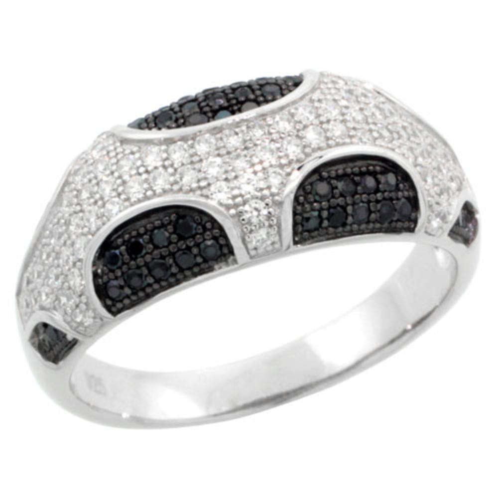 Sabrina Silver Sterling Silver Cubic Zirconia Micro Pave Half Circle Bubbles Band Black & White Stones, Sizes 6 to 9