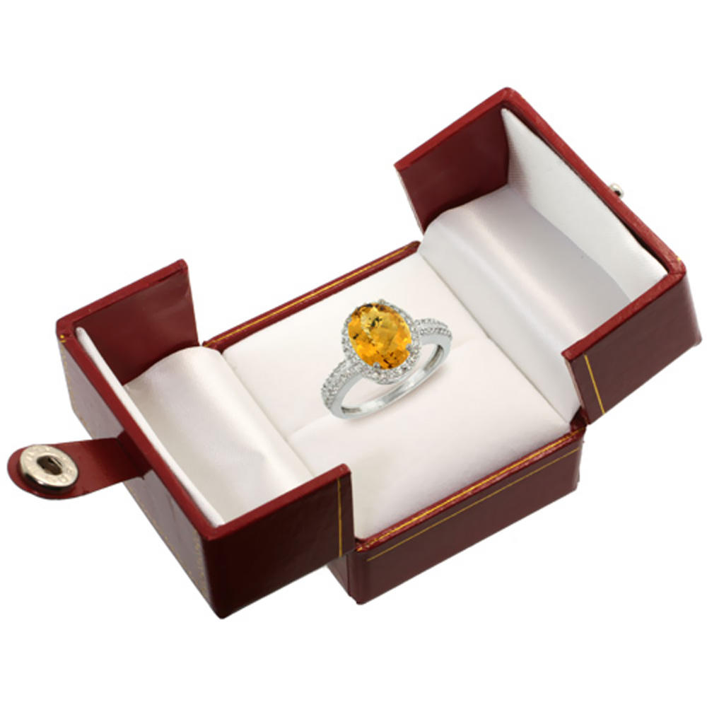 Sabrina Silver 14K White Gold Diamond Natural Whisky Quartz Engagement Ring Oval 10x8mm, sizes 5-10