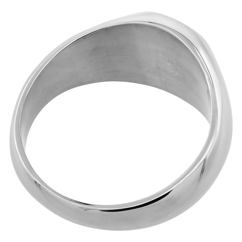 Sabrina Silver Stainless Steel Small Signet Ring for Women Solid Back Flawless Finish 3/8 inch round, sizes 5 - 9