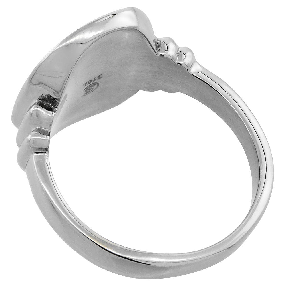Sabrina Silver Surgical Stainless Steel Medium Signet Ring Solid Back Flawless Finish 3/8 inch, sizes 5 - 9