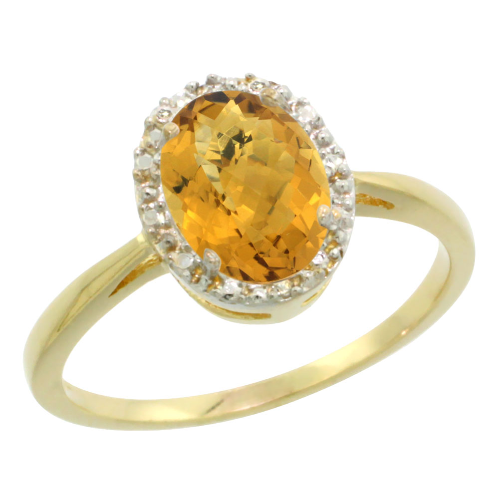 Sabrina Silver 14K Yellow Gold Natural Whisky Quartz Diamond Halo Ring Oval 8X6mm, sizes 5 10