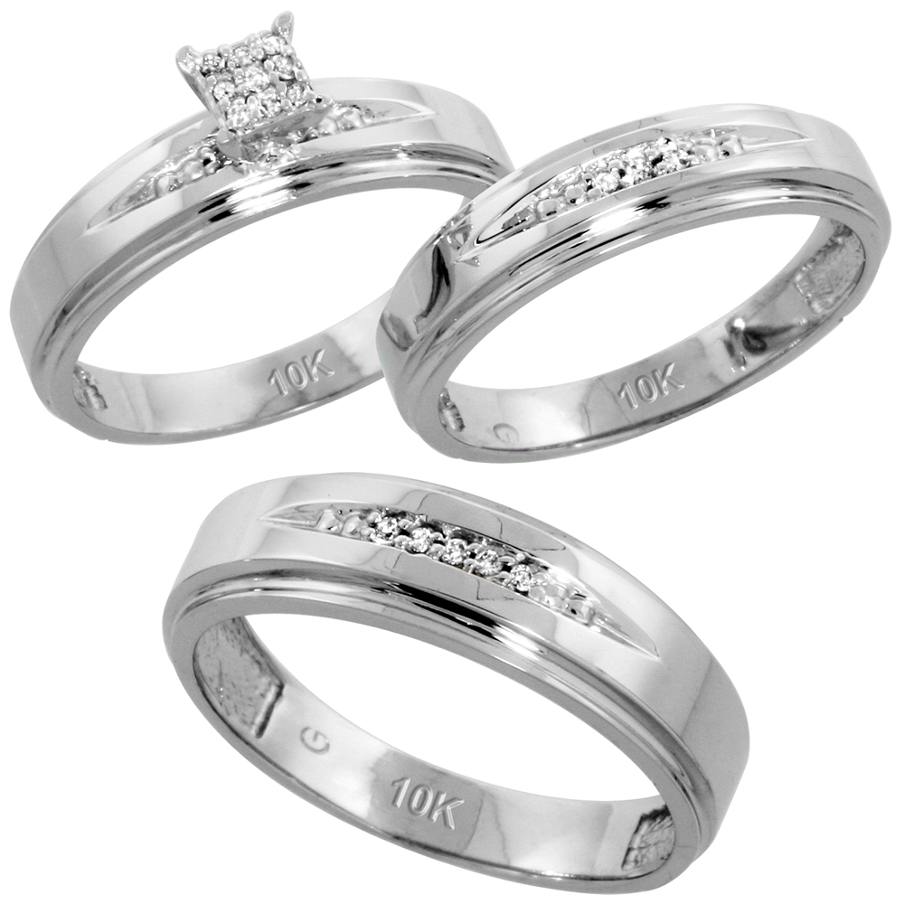 Sabrina Silver 10k White Gold Mens Diamond Wedding Band Ring for Men 0.03 cttw Brilliant Cut 1/4 inch 6mm wide