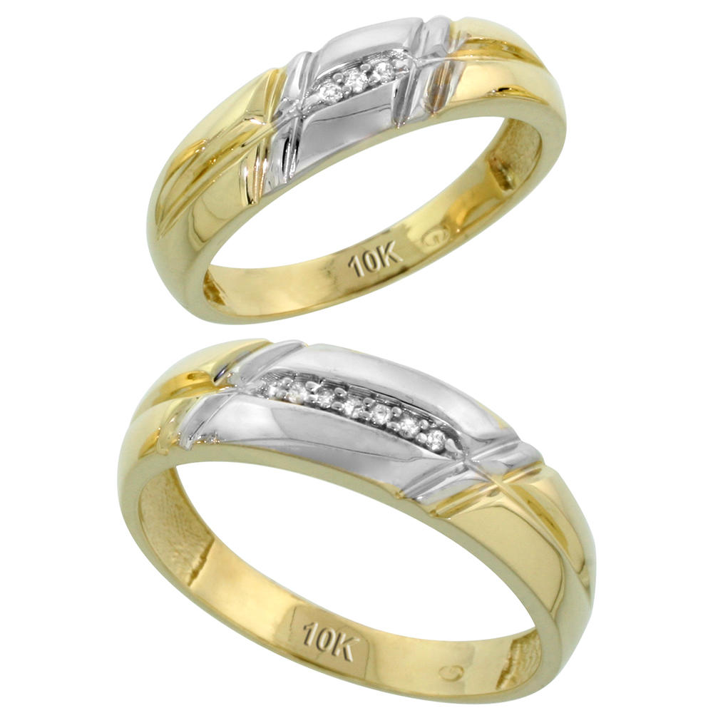 Sabrina Silver 10k Yellow Gold Diamond Wedding Rings Set for him 6 mm and her 5.5 mm 2-Piece 0.06 cttw Brilliant Cut, ladies sizes 5  10, mens