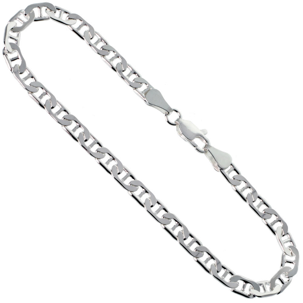 Sabrina Silver Sterling Silver Flat Mariner Link Chain Necklaces & Bracelets 4.6mm Nickel Free Italy, sizes 7 - 30 inch