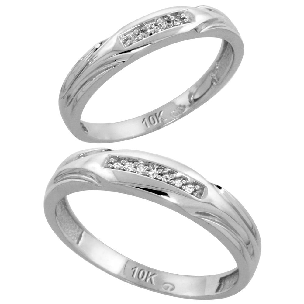 Sabrina Silver 10k White Gold Diamond Wedding Rings Set for him 4.5 mm and her 3.5 mm 2-Piece 0.07 cttw Brilliant Cut, ladies sizes 5  10, men
