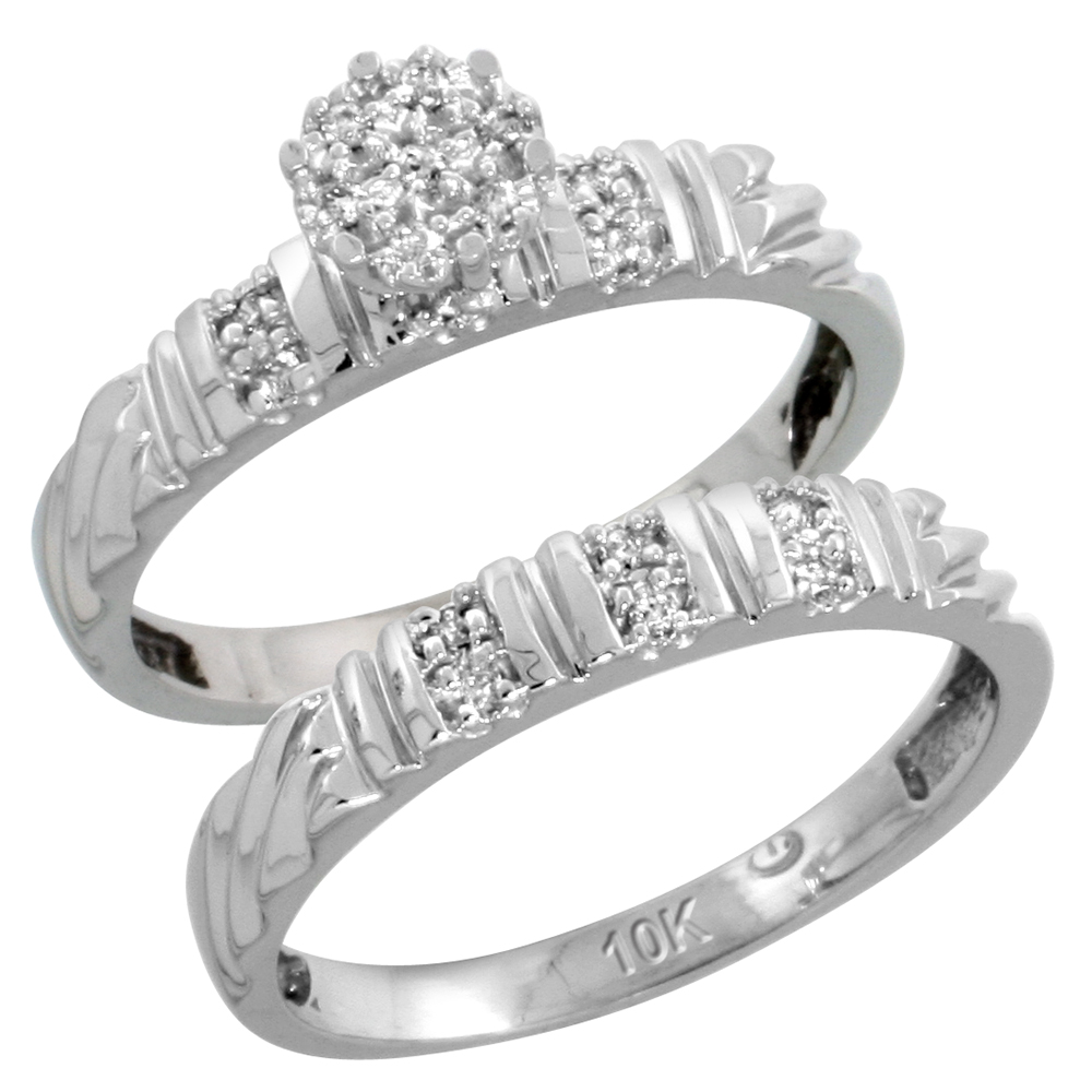 Sabrina Silver 10k White Gold Diamond Engagement Ring Set 2-Piece 0.09 cttw Brilliant Cut, 1/8 inch 3.5mm wide