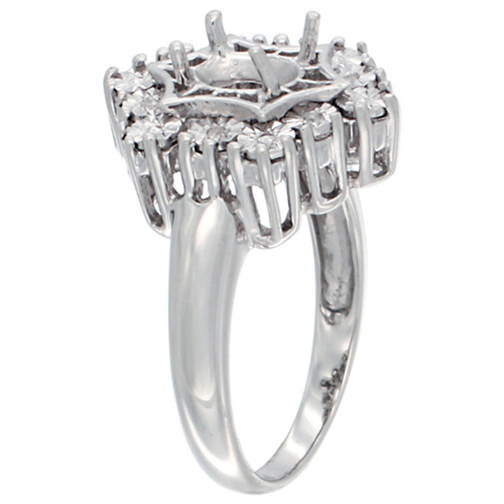 Sabrina Silver Sterling Silver Natural Coral Ring 7x5 Oval Illusion Diamonds Rhodium finish, sizes 5 - 10